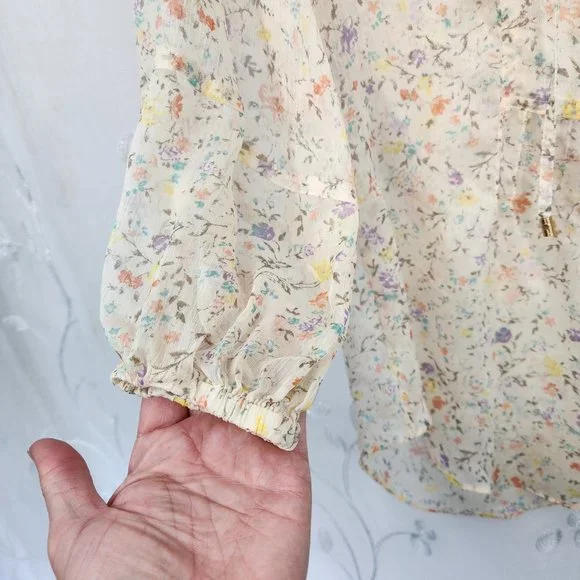 Ralph Lauren Sheer Floral Peach Tunic Style Blouse - Picture 7 of 10